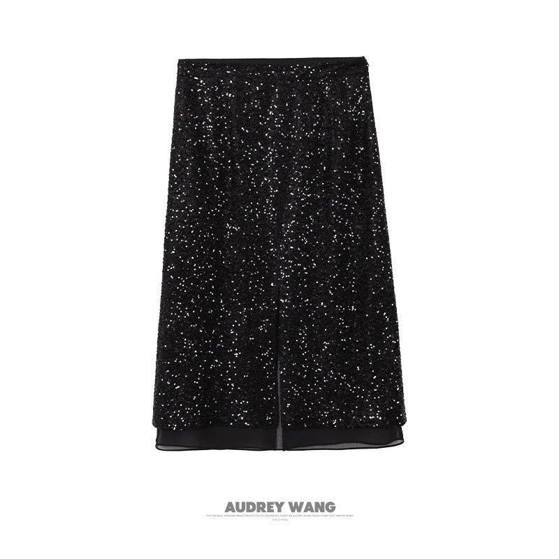audreyyang_Sparkling_Sequin_Casual_Loose_Fit_Women_Crew_Neck_Top_&_Skirt_Sets_MISSTT