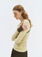 someonesometimes Stretch Casual Slim Asymmetric Neck Women Lemongrass Yellow Long Sleeve T-Shirts