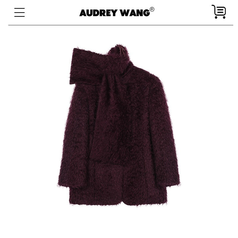 audreyyang_Thick_Mohair_Blend_Commuter_V-neck_For_Women_Solid_Mustard_And_Grape_Wool_Coats_MISSTT