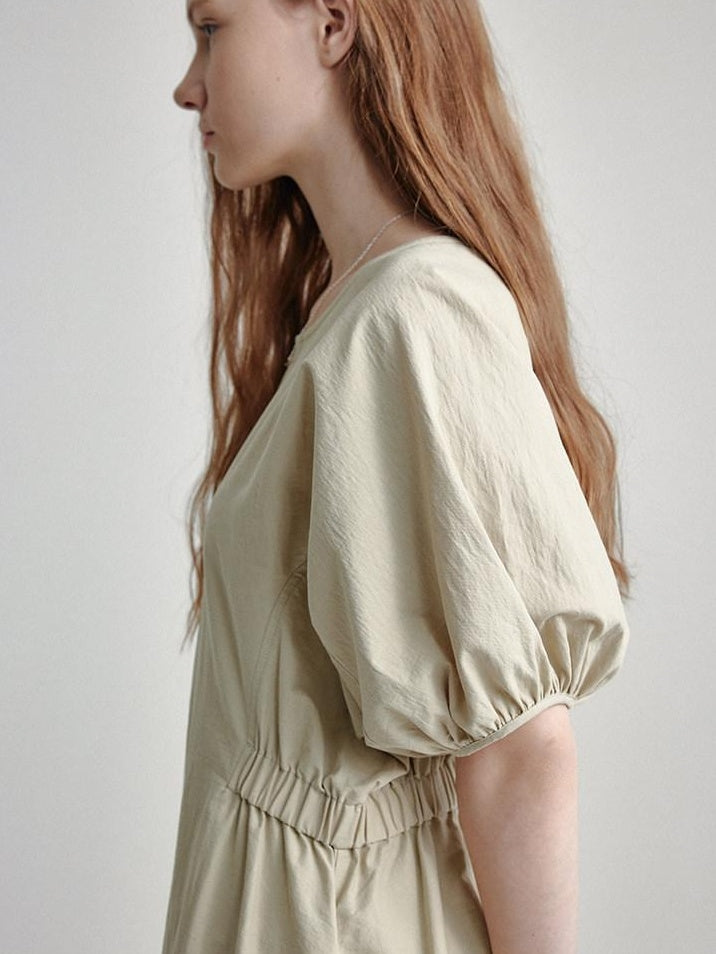 fano Structured High Waist Workwear A Line Short Sleeve Cotton Blend Maxi Dresses