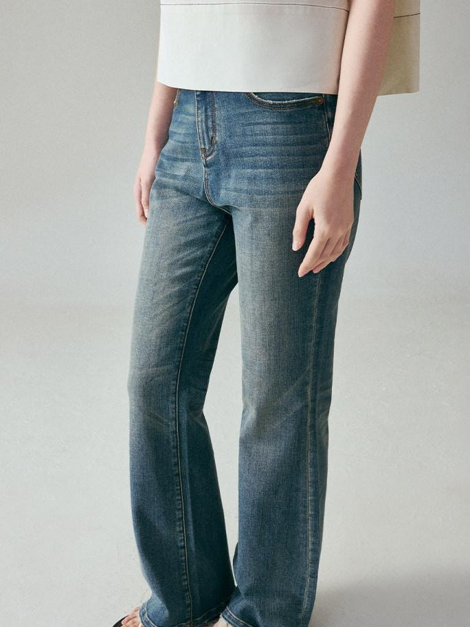 fano Light Blue Casual Relaxed Natural Waist Zip Fly Denim Straight Leg Jeans