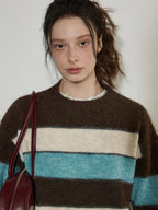 Lofi choose Soft Oversized Commuter Colorblock Knit Pullover Women Crew Neck Sweaters