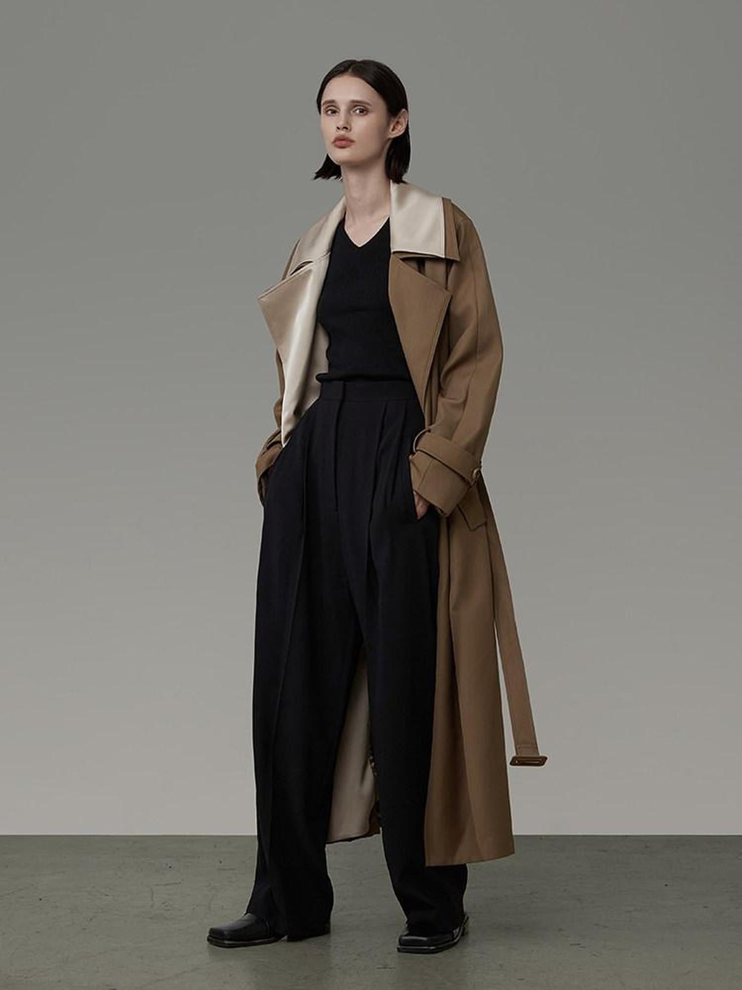 unspoken Colorblock Relaxed Minimalist Notched Lapel Women Office Outerwear Long Coats