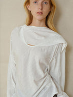 someonesometimes Cooling French Loose Round Neck Sparkle White Nylon Long Sleeve Blouses