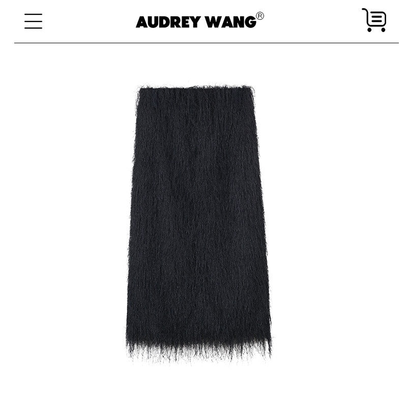 audreyyang_Lined_Fringed_Front_Slit_Straight_Midwaist_Elastic_Black_Polyester_Midi_Skirts_MISSTT