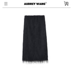 audreyyang_Lined_Fringed_Front_Slit_Straight_Midwaist_Elastic_Black_Polyester_Midi_Skirts_MISSTT