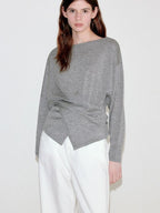 fano Soft Wool Blend Relaxed Loose Batwing Boat Neck Womens Knit Sweaters