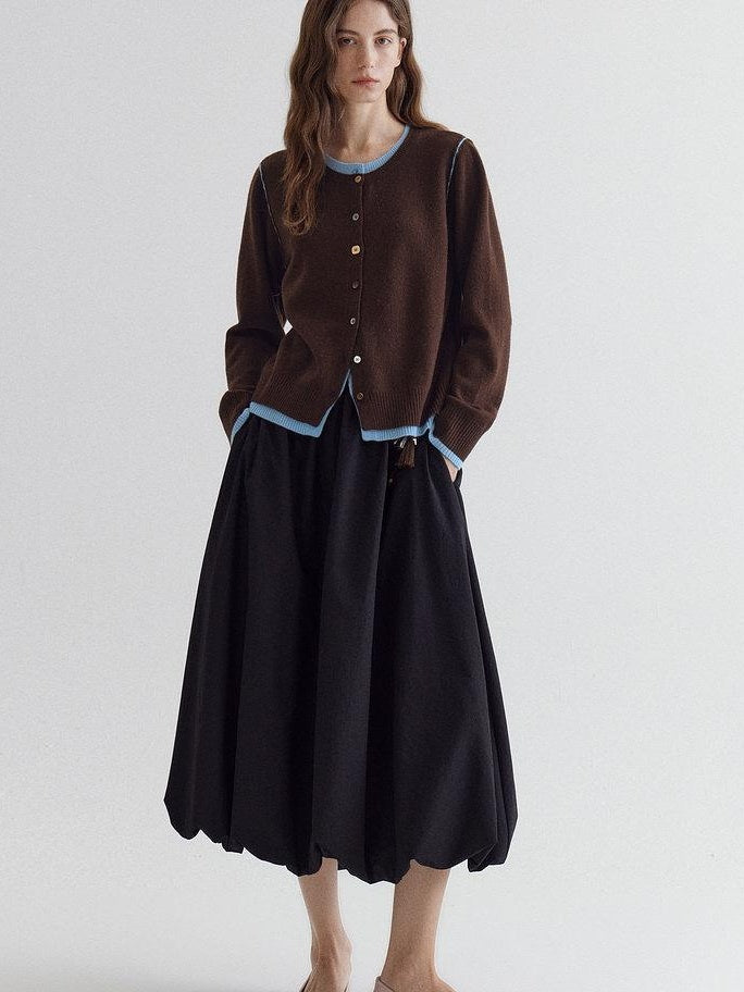 fano Pure Wool Commuter Regular Fit Roundneck Colorblock Women Brown Knit Cardigans