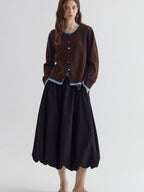 fano Pure Wool Commuter Regular Fit Roundneck Colorblock Women Brown Knit Cardigans