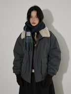 Lofi choose Warm Thick Loose Fit Commuter Zipper Long Sleeve Green Haze Gray Bomber Jackets