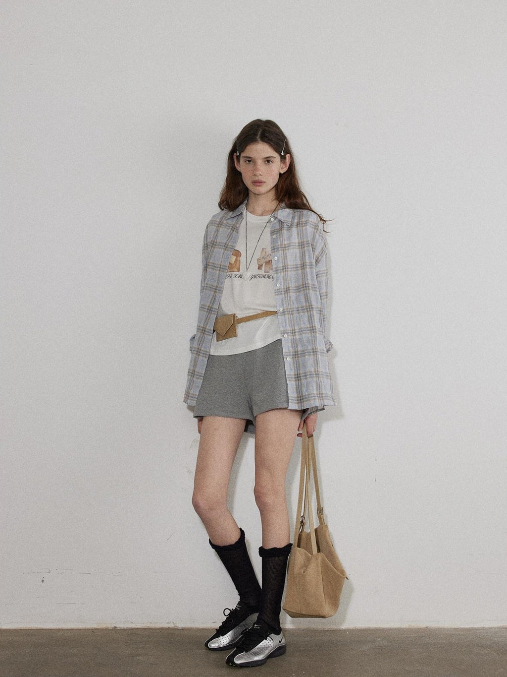 Lofi choose High Waist Loose Straight Leg Women Commuter Grey Casual Mini Shorts