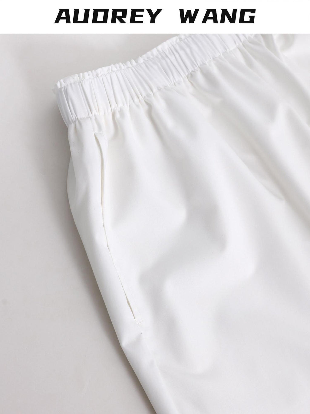 audreyyang Minimalist Wide Leg Elastic Natural Waist Women Polyester Straight Pants