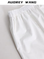 audreyyang Minimalist Wide Leg Elastic Natural Waist Women Polyester Straight Pants