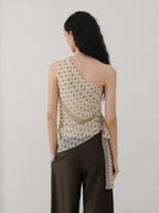 someonesometimes Ruched Asymmetrical Tie One Shoulder Workwear Floral Polyester Beige Tube Tops