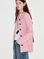 fano Thermal Warm Soft Knit Single Button Relaxed Fit Office Pink Cardigans