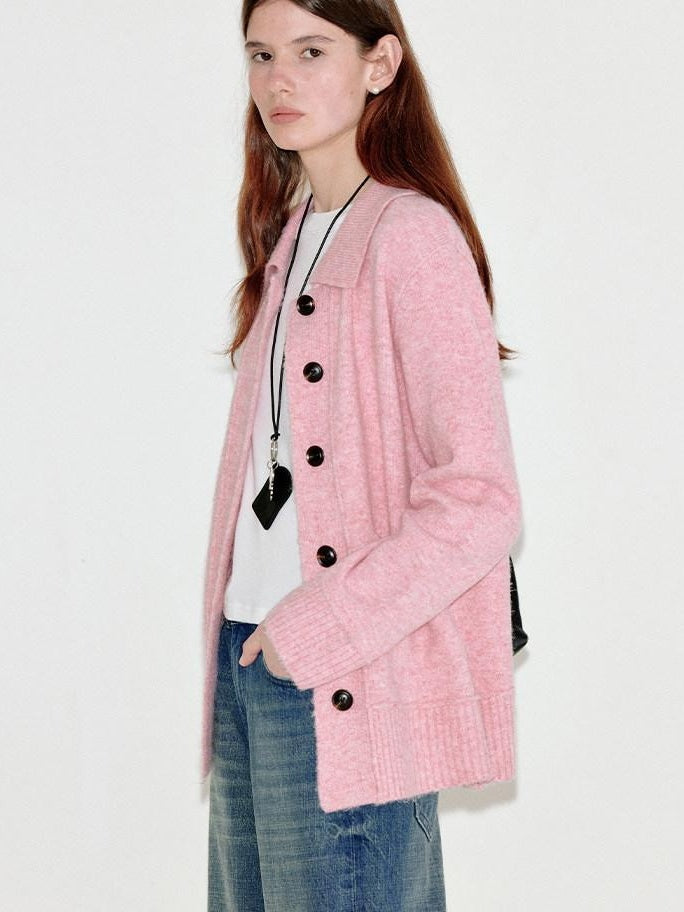 fano Thermal Warm Soft Knit Single Button Relaxed Fit Office Pink Cardigans