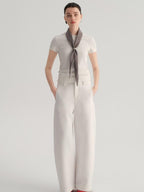 audreyyang Smart Office Natural Waist Zip Fly Polyester Blend Black White Straight Pants