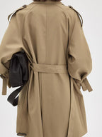 fano Pocketed Relaxed Raglan Midlength Double Breasted Khaki Womens Trench Coats