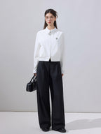 ikyou Ultra Light Lyocell Cotton Casual Stand Collar Short Zip White Cropped Jackets