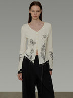 unspoken Soft Cotton Blend Relaxed Fit Floral Print V-neck Long Sleeve Women Blouses