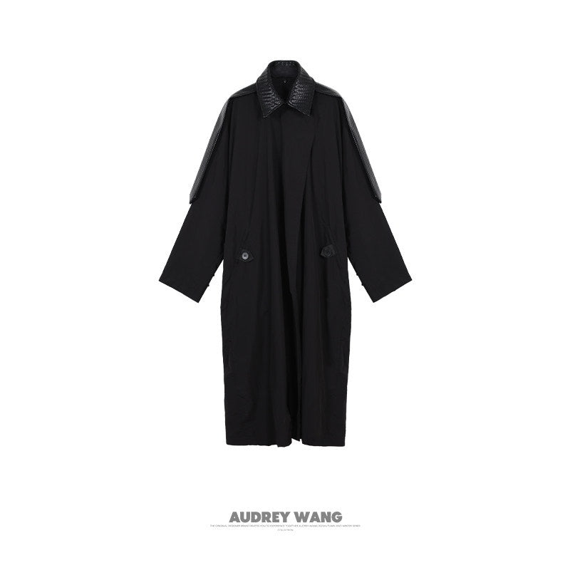 audreyyang_Long_Polyamide_Patchwork_Trench_Decorative_Tabs_Women_Black_Trench_Coats_MISSTT