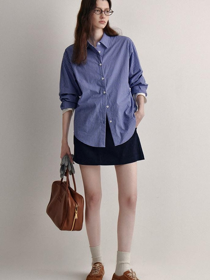 fano Skin Friendly Breathable Cotton Loose Fit Buttoned Collared Women Blue Shirts