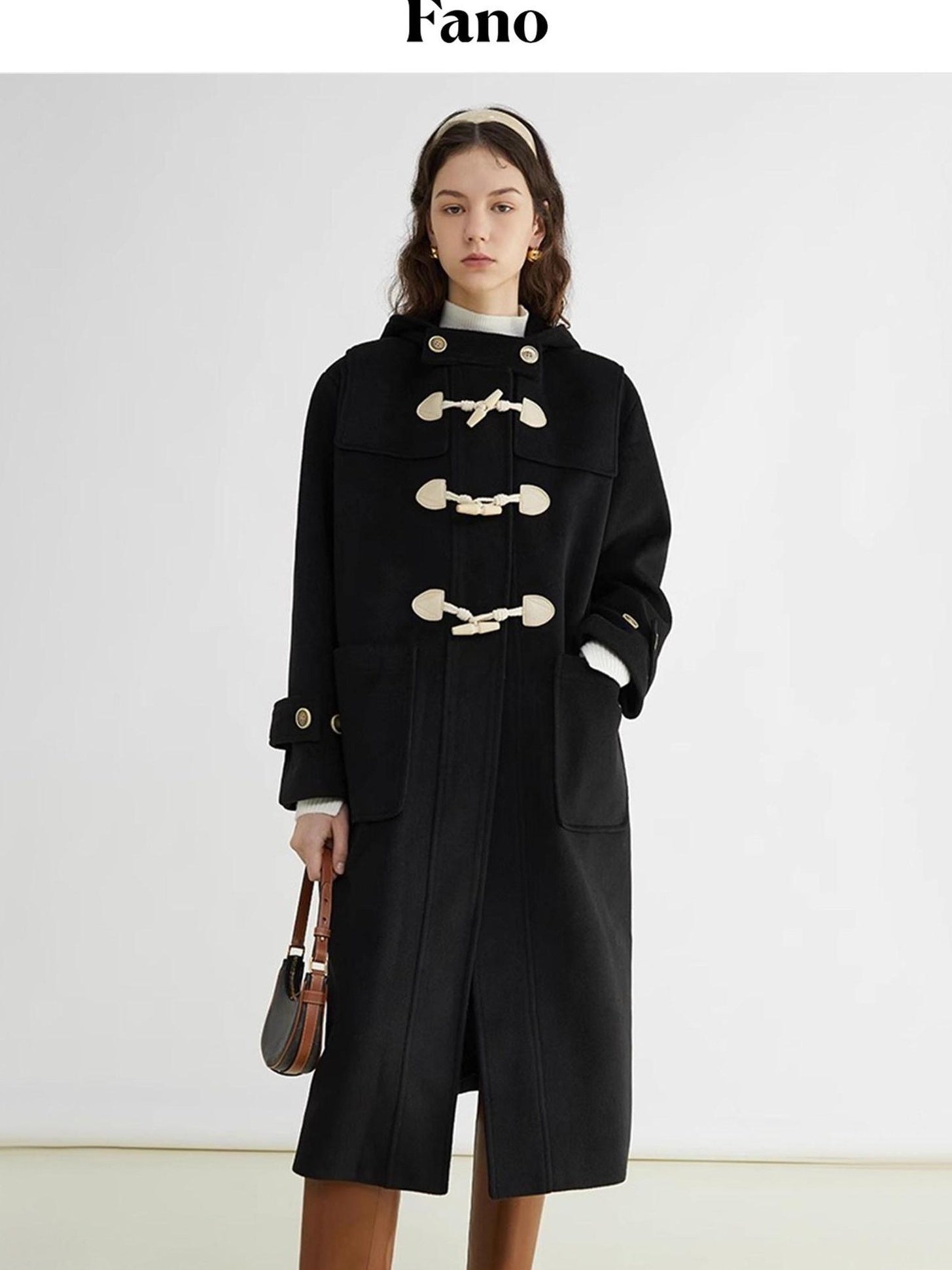 fano Toggle Pocket Minimal Commuter Midlength Women Polyester Blend Long Coats