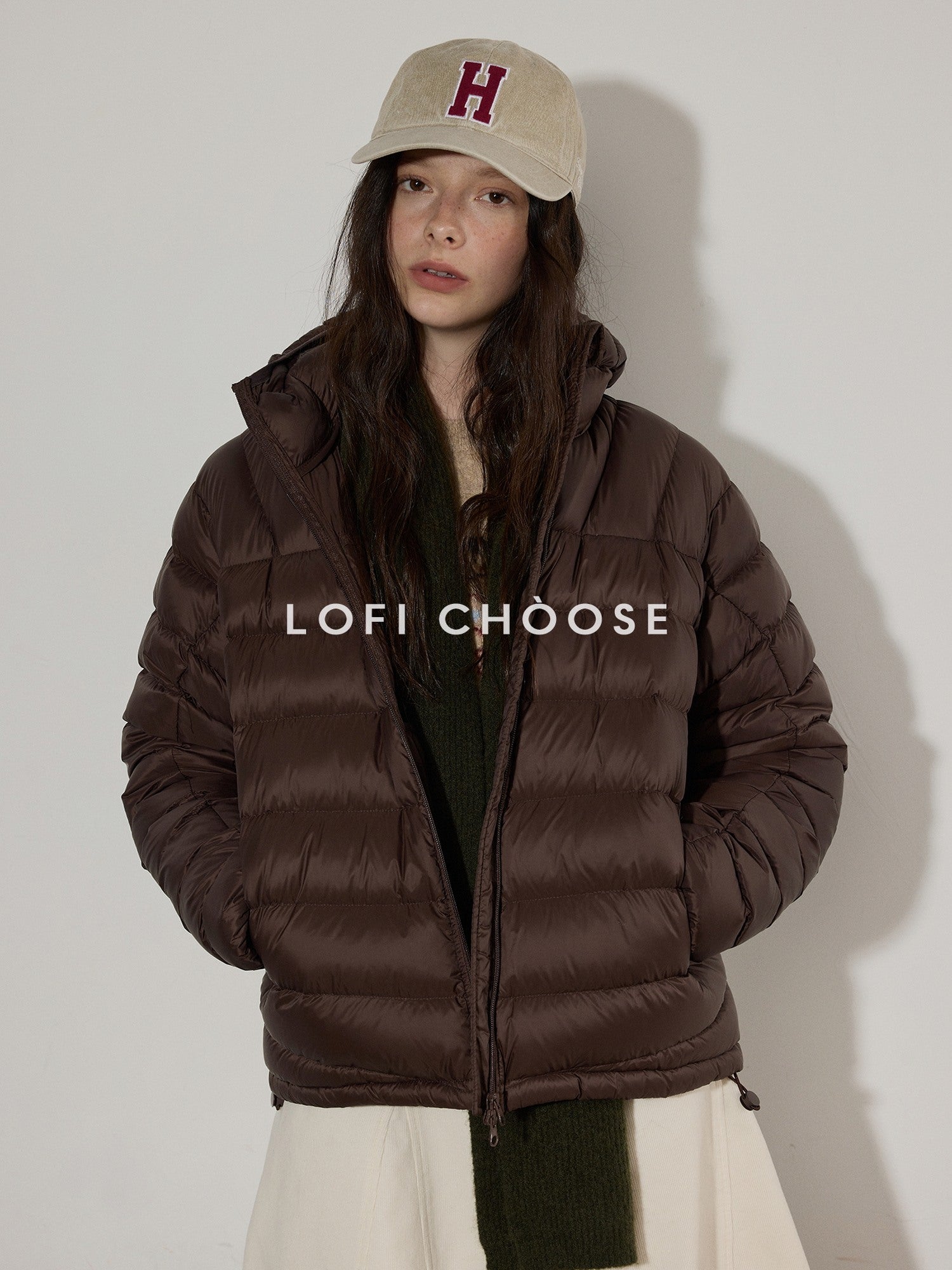 Lofi choose 90 Percent White Duck Down Thick Warm Loose Commuter Hooded Zipper Down Jackets