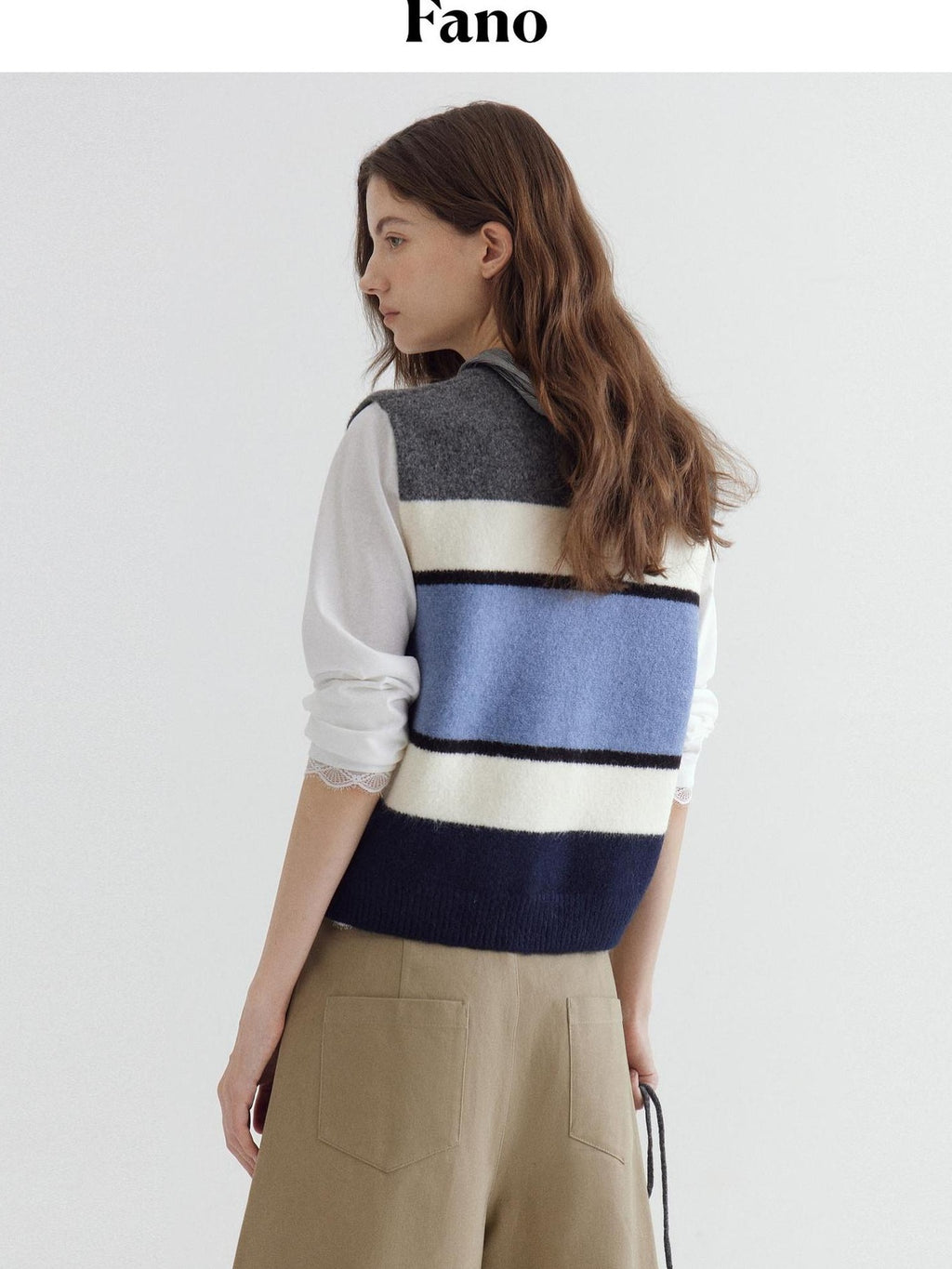 fano Warm Korean Commuter Straight Stripe Round Neck Women Acrylic Cardigans