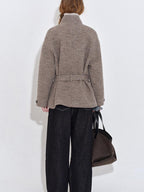 fano 70 Wool 30 Polyester Light Brown Women Korean Commuter Stand Collar Wool Coats