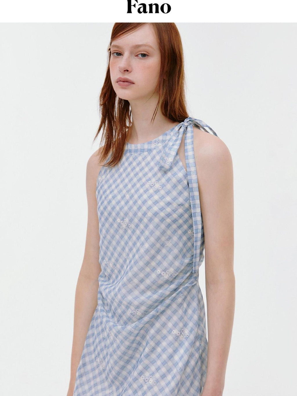 fano Soft Cotton Blend Halter Plaid Korean Office Hline Square Neck Midi Dresses