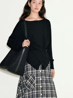 fano Soft Wool Blend Relaxed Loose Batwing Boat Neck Womens Knit Sweaters