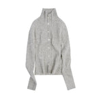 someonesometimes Soft Wool Cotton Blend Slim Fit Side Slit Cropped Button Crewneck Womens Cardigans