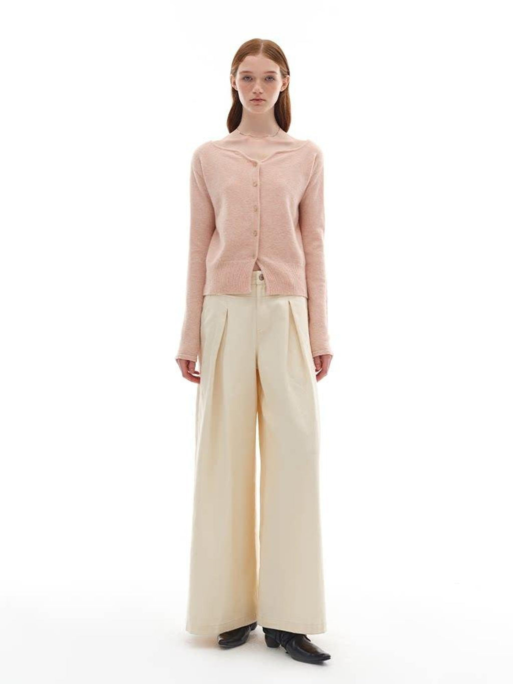 someonesometimes Soft Pink Cozy Wool Button V-neck Loose Fit Unisex Knit Cardigans