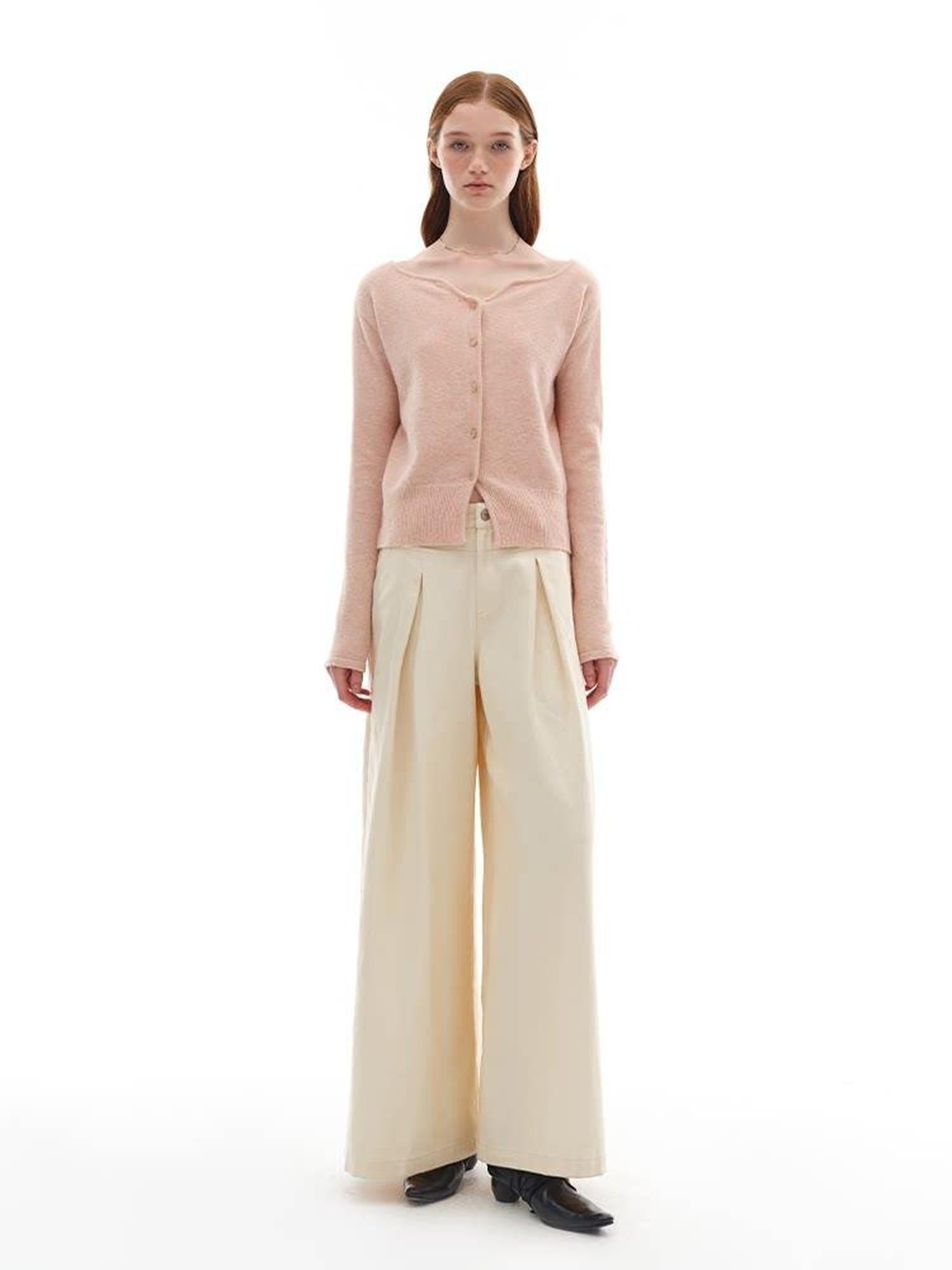 someonesometimes Soft Pink Cozy Wool Button V-neck Loose Fit Unisex Knit Cardigans