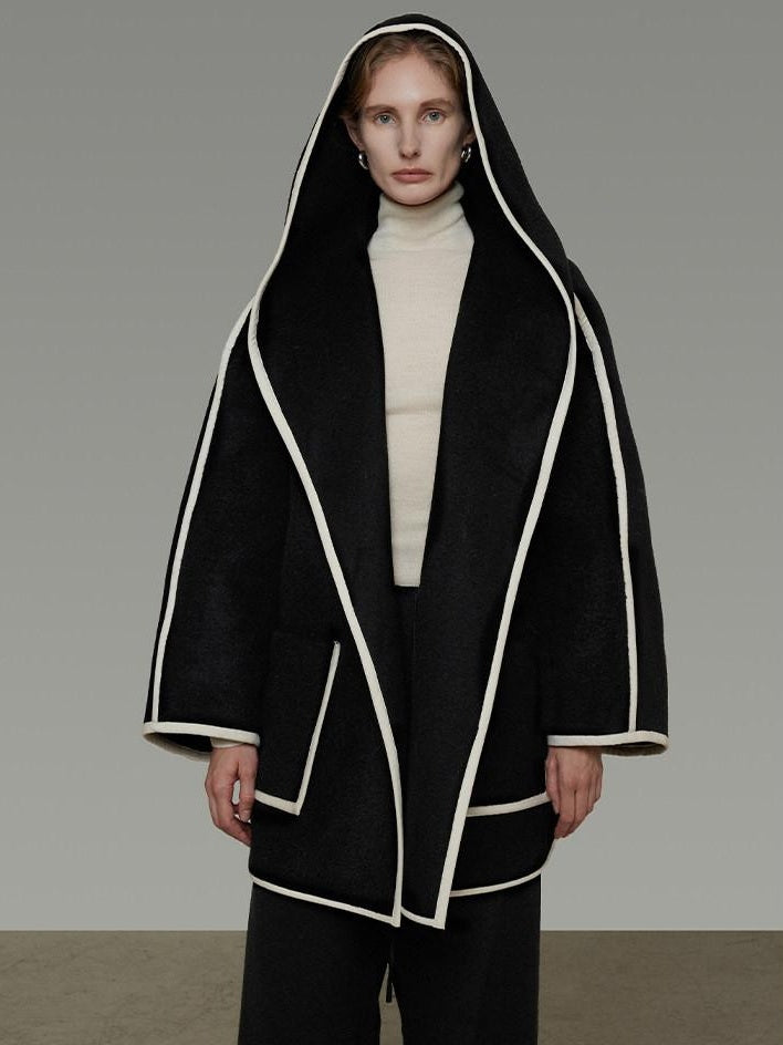 unspoken Premium Wool Alpaca Blend Straight Tailored Office Notch Lapel Black Wool Coats