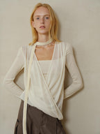 someonesometimes Soft Wool Blend Slim Round Neck Long Sleeve Women Almond Beige Knit Cardigans