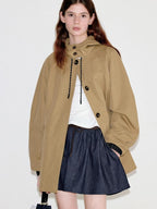 fano Cotton Blend Single Breasted Korean Loose Mid Length Khaki Women Trench Coats