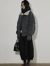 Lofi choose Warm Thick Loose Fit Commuter Zipper Long Sleeve Green Haze Gray Bomber Jackets