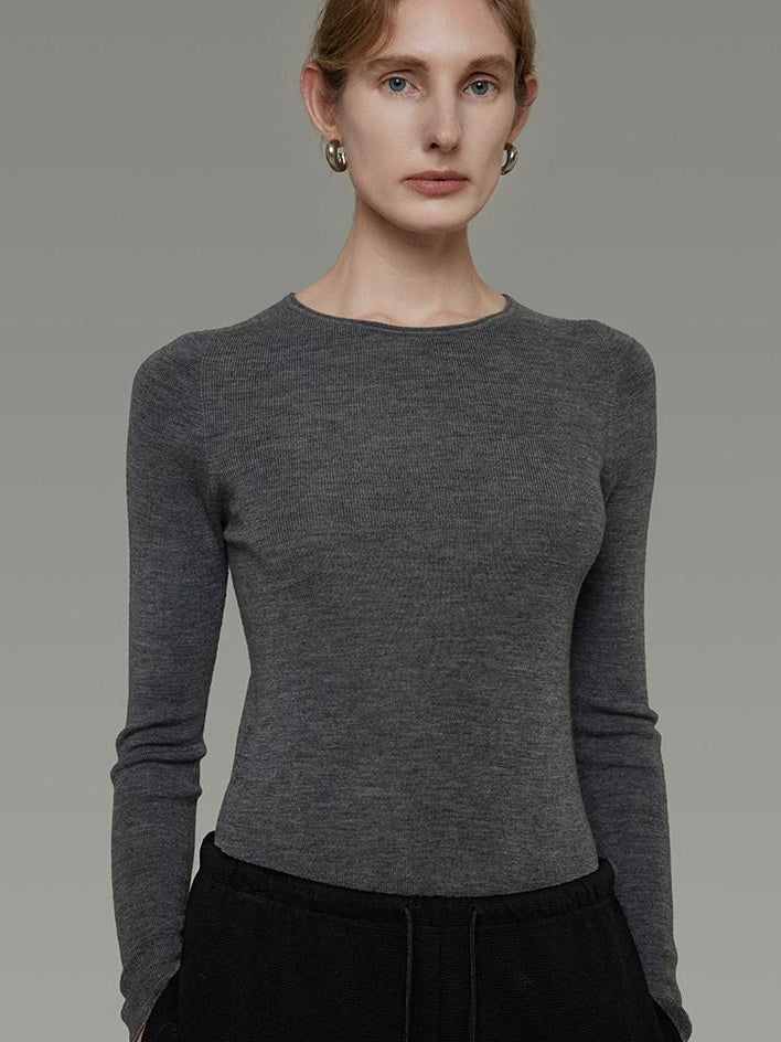 unspoken Breathable Pure Sheepswool Minimal Slim Fit Womens Crew Neck Pullover Sweaters