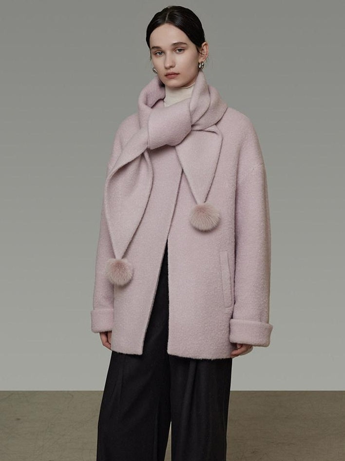 unspoken Cozy Lambswool Midlength Loose Tailored Minimal Women Pink Wool Coats