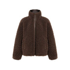 fano_Warm_Lambswool_Plaid_Stand_Collar_Zip_Loose_Fit_Casual_Women_Brown_Short_Coat_MISSTT
