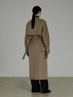 unspoken Pure Sheep Wool Long V-neck Straight Cut With Pockets Commuter Wool Coats