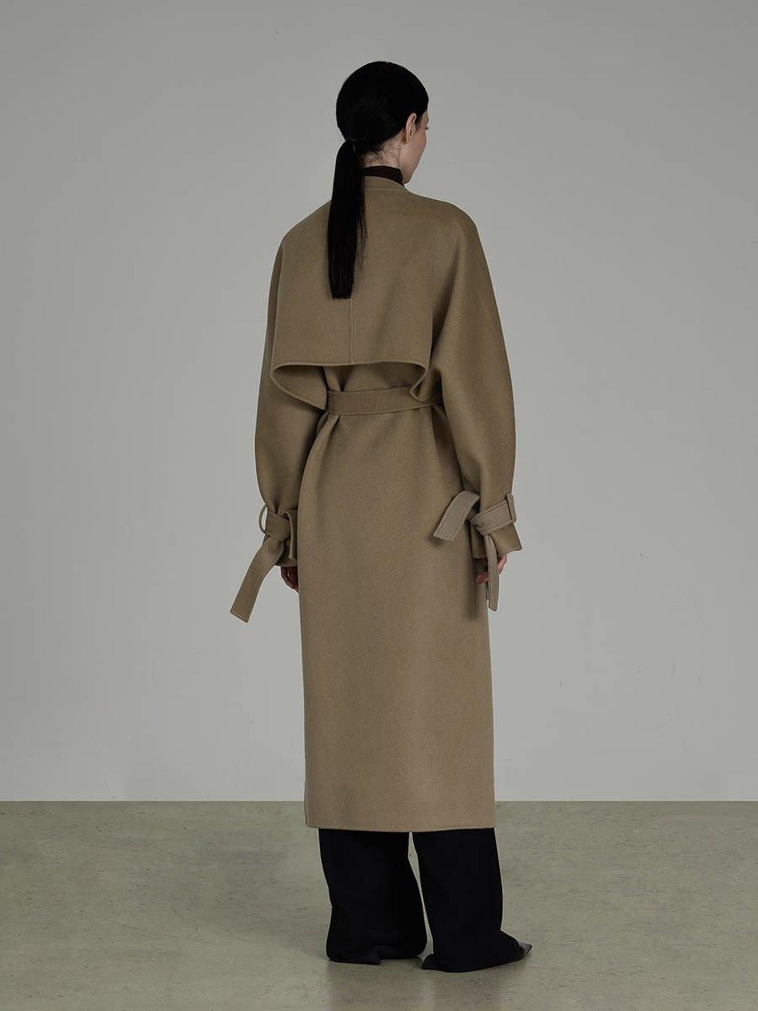 unspoken Pure Sheep Wool Long V-neck Straight Cut With Pockets Commuter Wool Coats