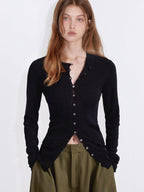 fano Office Ready Korean Slim V-neck Button Longsleeve Women Polyester Cardigans