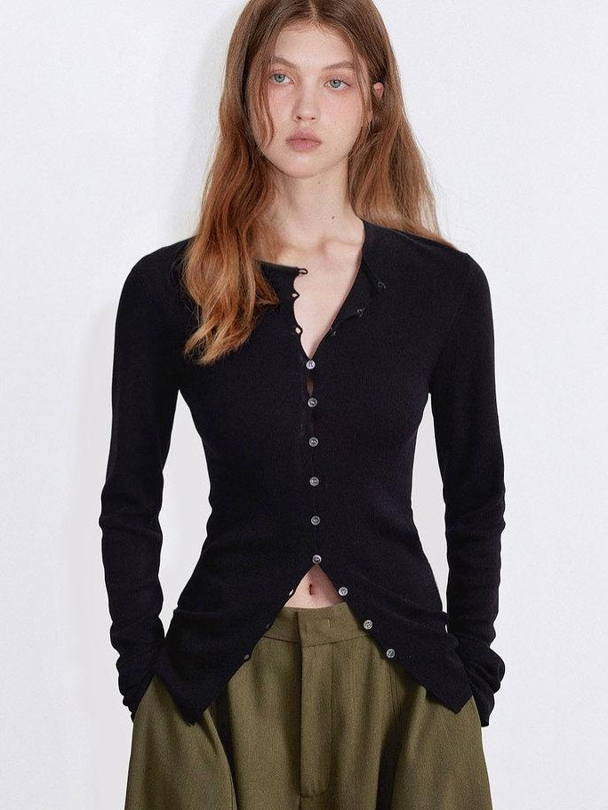 fano Office Ready Korean Slim V-neck Button Longsleeve Women Polyester Cardigans