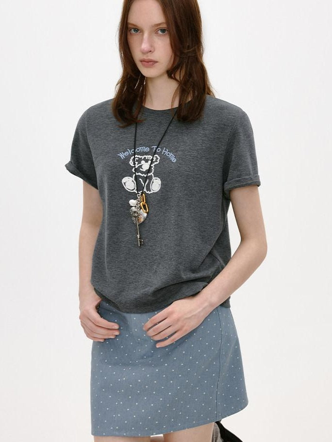 fano Soft Stretch Cotton Printed Round Neck Korean Relaxed Fit Short Sleeve T-Shirts