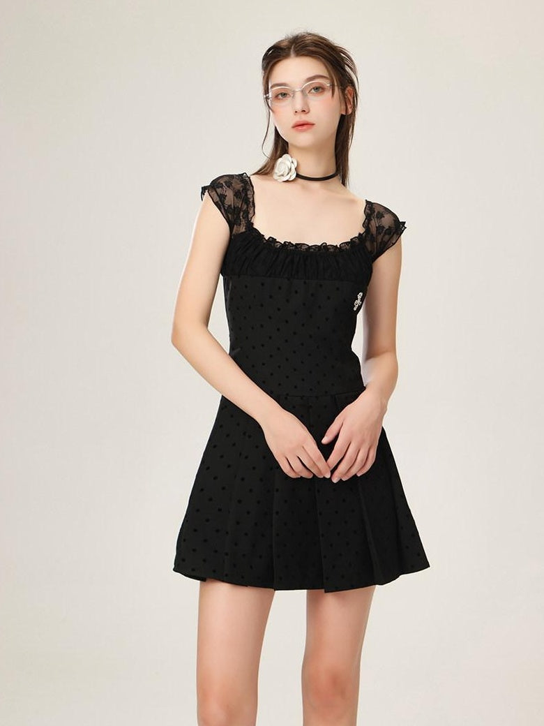 ikyou Waist Defining Lace Minimalist Off Shoulder A Line Black Midi Dresses