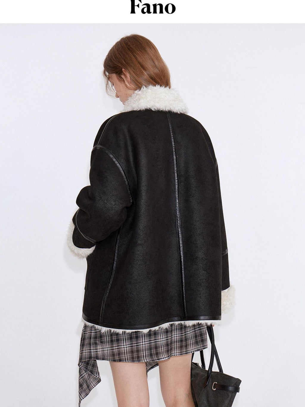 fano Contrast Color Trim Casual Loose Fit Lapel Collar Women Daily Black Short Coat