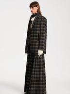 someone sometimes Original Design Plaid V-neck Long Sleeve Polyester Office Chic Top & Skirt Sets
